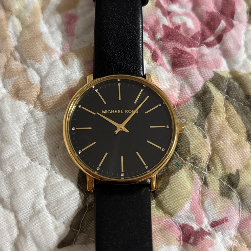 Michael Kors Gold and Black Leather Watch